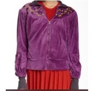 NIVULA Velour Embroidered Zip Up Jacket in Pretty Purple 💜